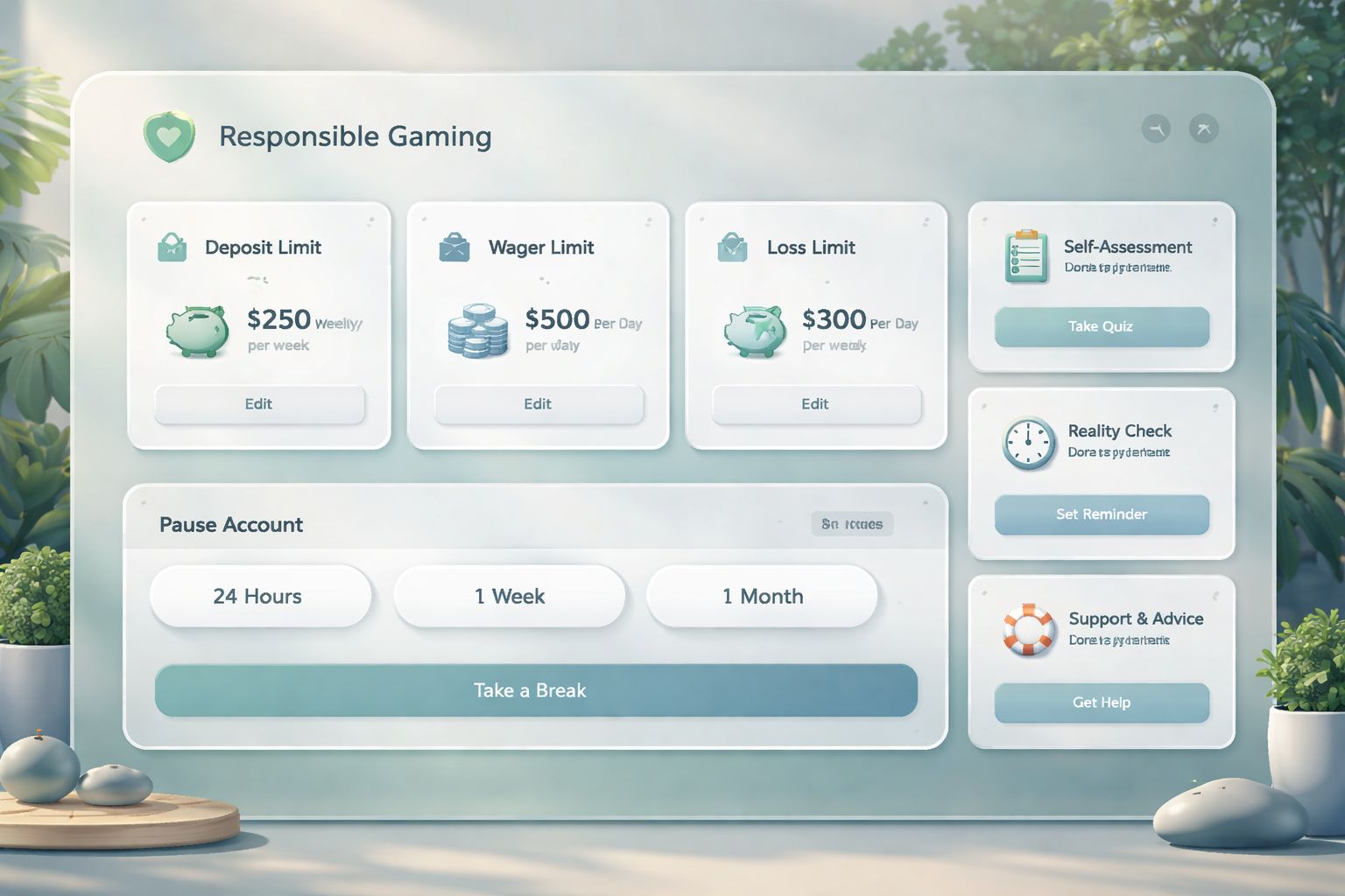 Configuraciones de juego responsable en un panel de cuenta DADOSBET