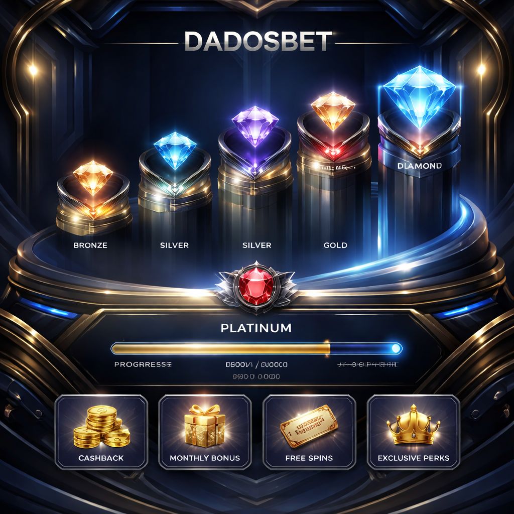Escalera de lealtad estilizada de DADOSBET mostrando niveles premium y beneficios crecientes para jugadores en Argentina.